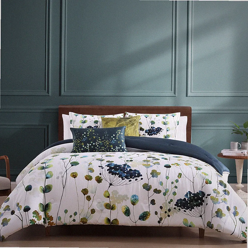 Bebejan Abstract Vines 100% Cotton Sateen 5 Piece Reversible Comforter Set