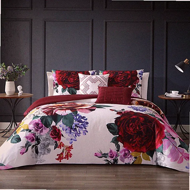 Bebejan Magenta Floral 100% Cotton Sateen 5 Piece Reversible Comforter Set