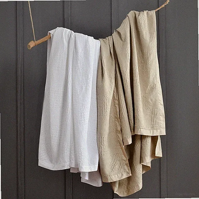 Cotton Waffle Blanket with Sateen Binding - Full/Queen Size - Lightweight and...