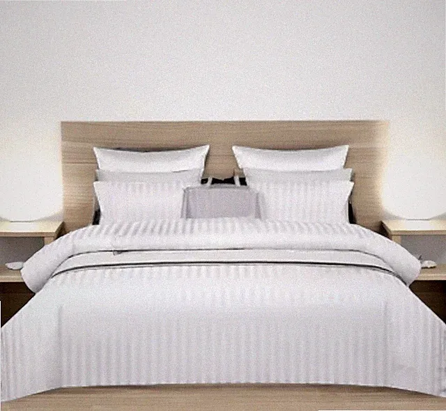 Duvet Cover 230 Thread Count Sateen White Stripes Egyptian 60/40 (Size: Queen)