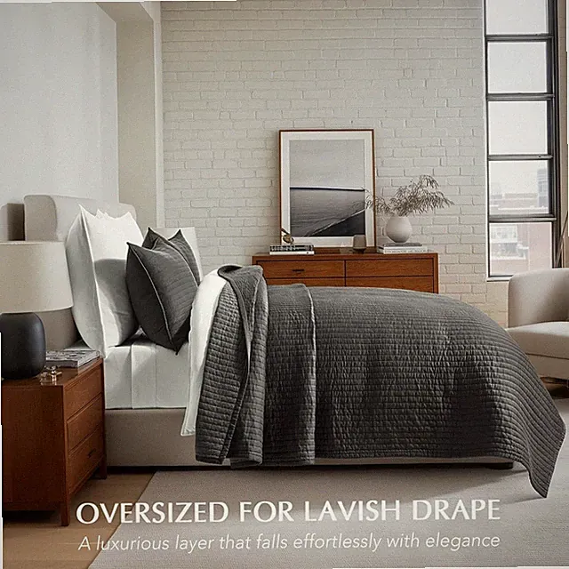 EVERGRACEHOME Cotton Sateen Quilt Set King 108"x96" Washed Blac 3PC Lightweight