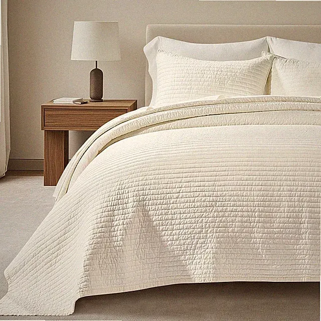 EverGraceHome King Cotton Quilt Set 108x96 3PC Sateen Channel Stitch NEW