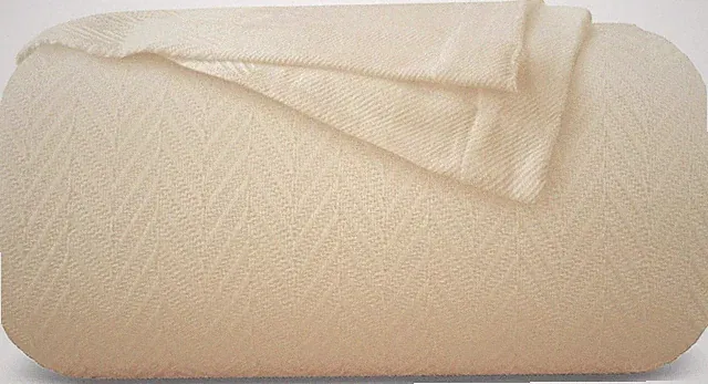 Luxury Ivory Cotton Twin Blanket - Soft Herringbone, All Seasons, 68x92, Free Po