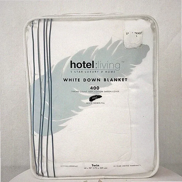 NEW Hotel Living White Down Blanket Twin 400 Thread Count 100% Cotton
