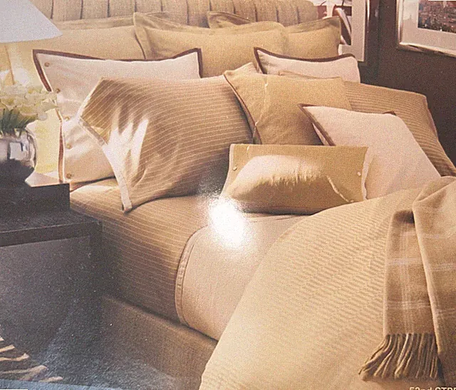 New RALPH LAUREN 52ND STREET CARAMEL CAMEL PINSTRIPE SATEEN QUEEN BED SKIRT 52