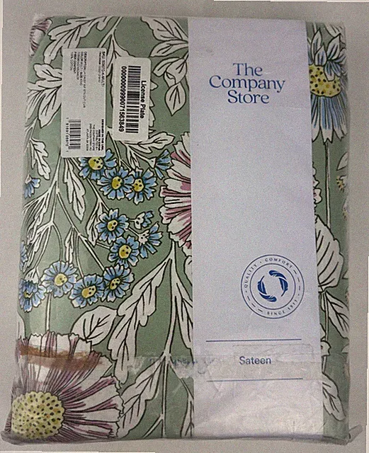 NEW The Company Store Sateen KING Duvet Cover, Daisies, Green