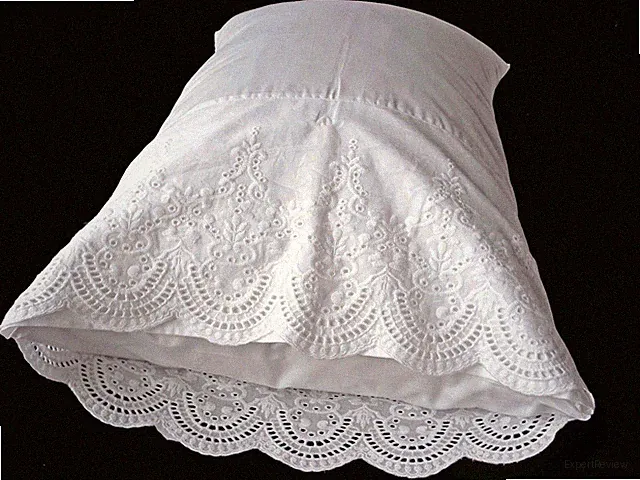New White Cotton Sateen EmbroideryLace PillowCases Standard Queen King Pair M2#