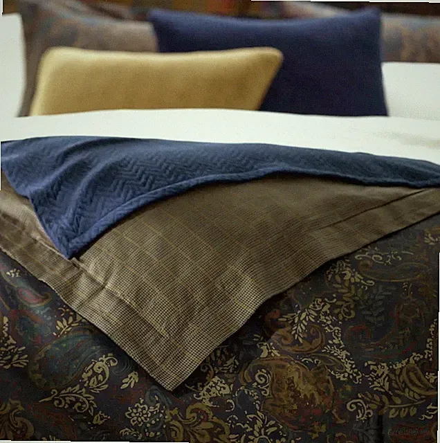 RALPH LAUREN Henry Cotton Sateen Reversible Comforter 3-Pc Set Queen $420 Blue