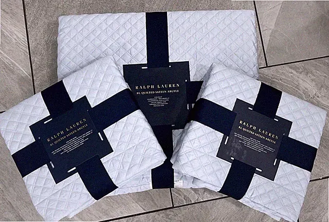 Ralph Lauren Quilted Sateen Argyle King Coverlet Quilt + 2 Shams Hyacinth Blue