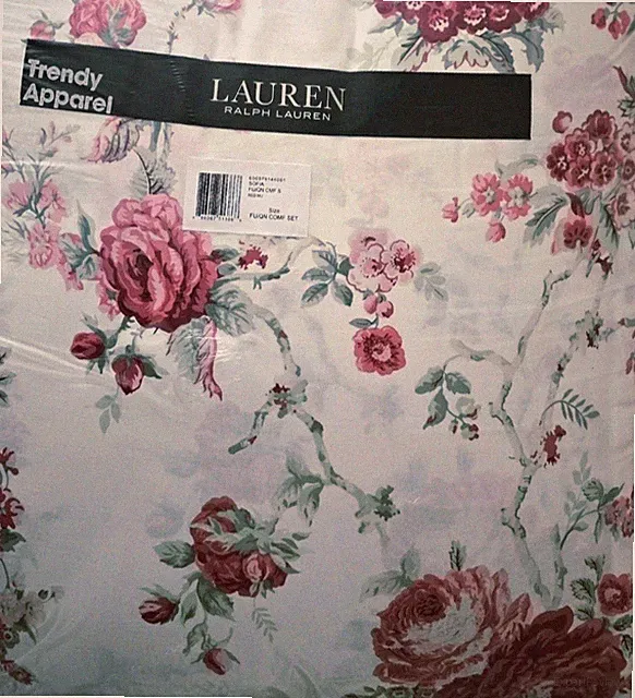 Ralph Lauren Sofia, Cotton Sateen, Reversible FULL/QUEEN Comforter Set, 3 Piece