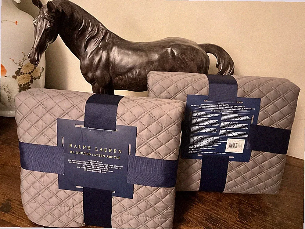 Ralph Lauren Standard pair! Quilted Sateen Argyle shams Graphite! ( $185 Each!