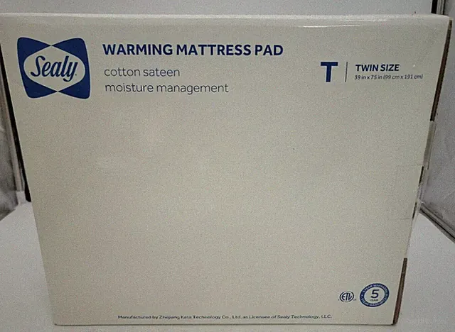 Sealy Twin Warming Mattress Pad, 39X75 inch Cotton Sateen, White NEW