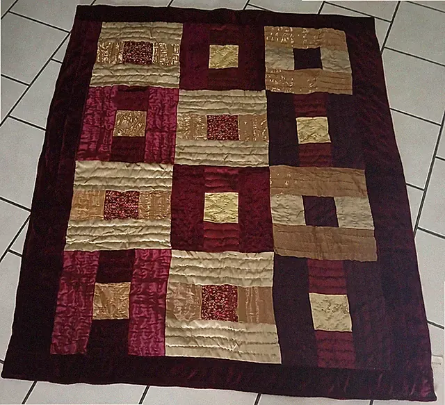 SONOMA Velvet Satin THROW Afghan Quilt 60x51 Blanket Burgundy Gold