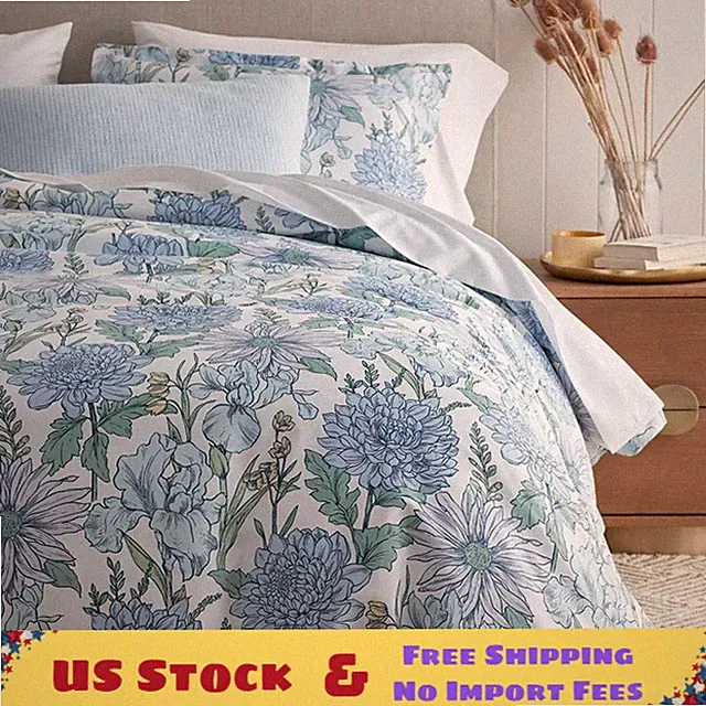 The Company Store Garden Bliss Classic Smooth Sateen Bed Sheet Set - Blue Multi