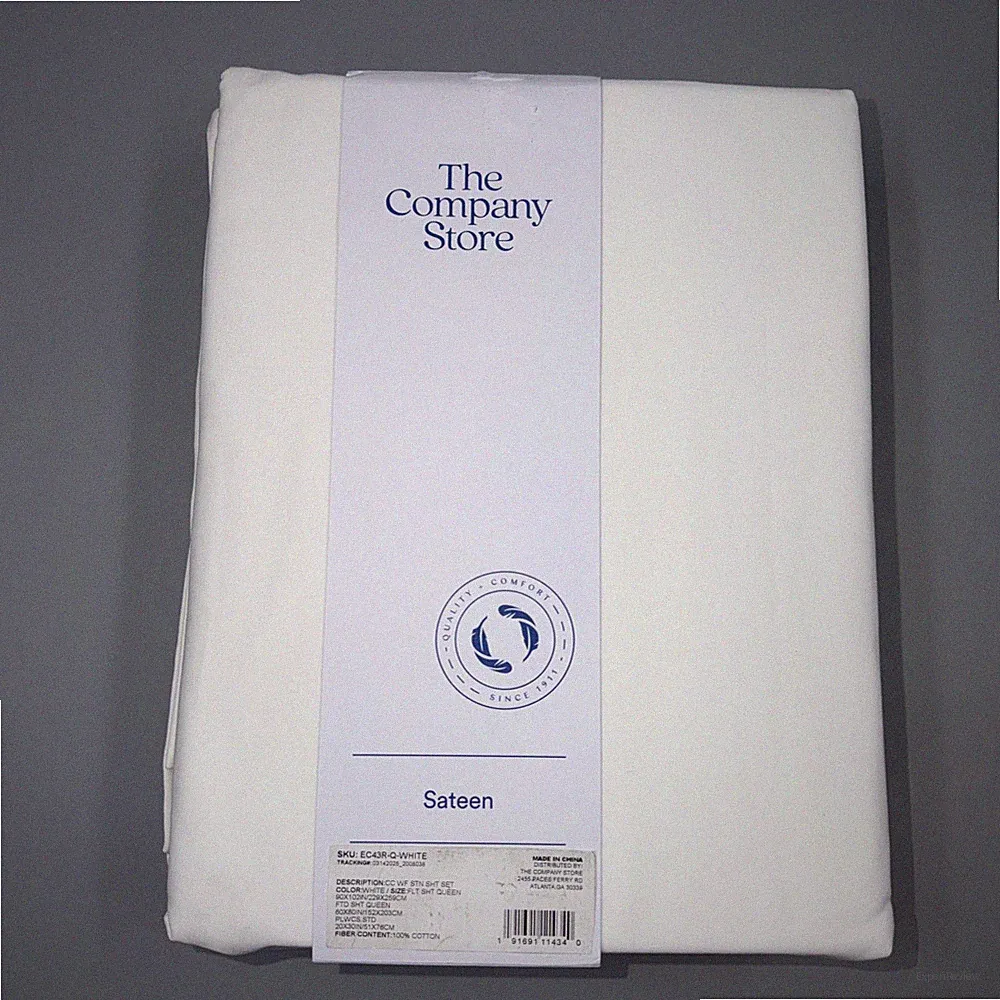 The Company Store- Wrinkle Free Sateen Cotton Sheet Set-White-Queen-New