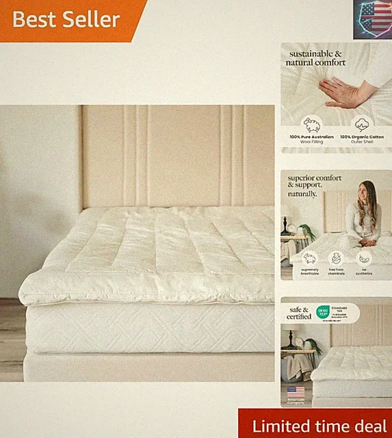 Wool Mattress Topper, Oeko-TEX Standard 100, Merino Wool Fill, Organic Cotton...